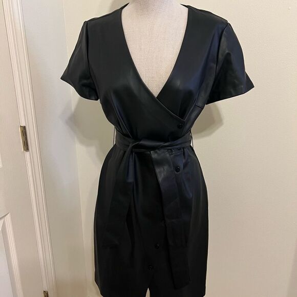 Mango Faux Leather Wrap Dress. NWT Size 6 - Picture 1 of 12